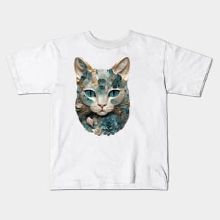 Mineral Jewel Kintsugi Cat Kitty Face Kids T-Shirt